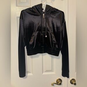 Garage Black Bomber Jacket with Cropped Velvet Design